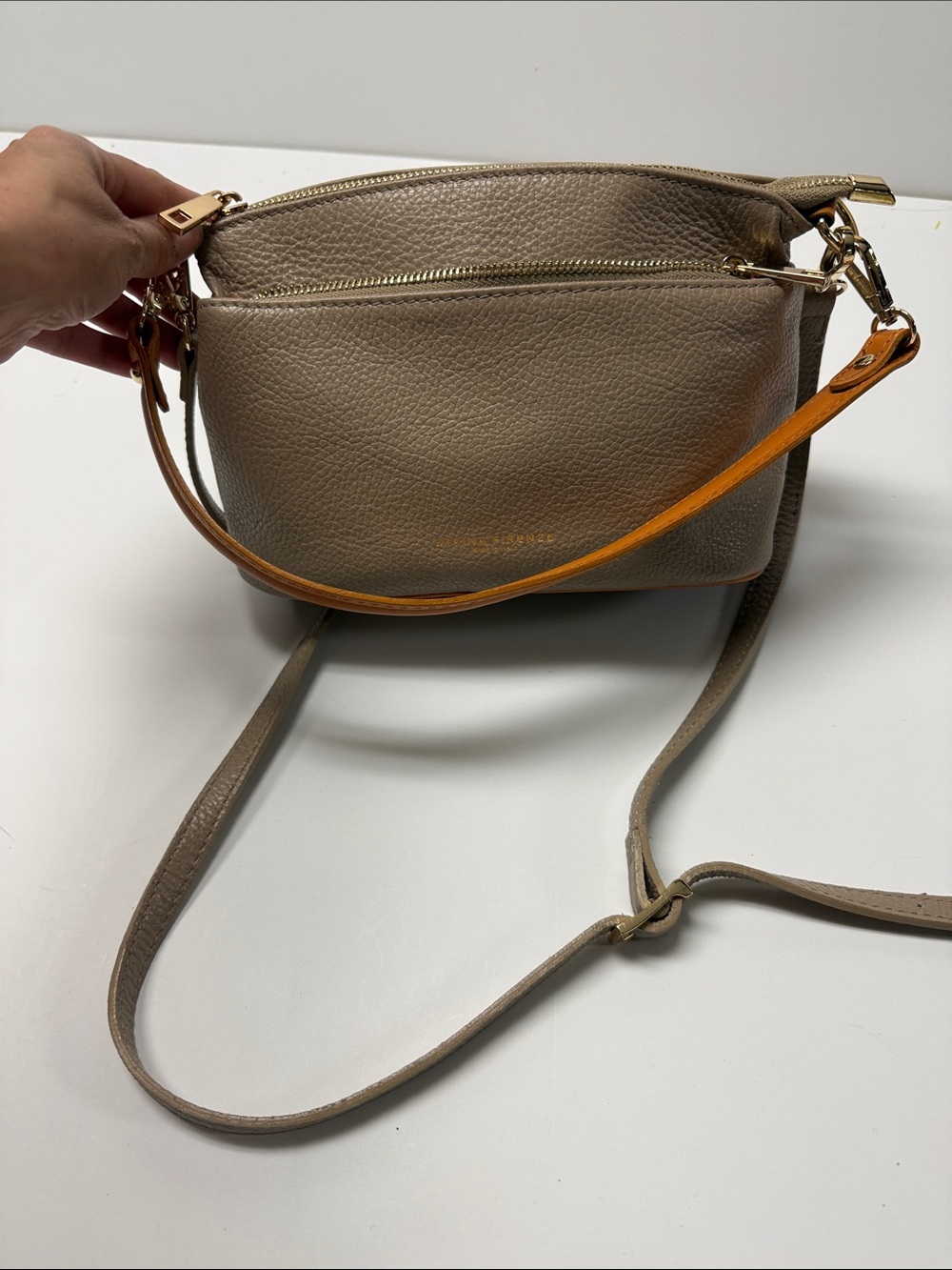 Divina Firenze Taupe Leather Crossbody with Tan Handle